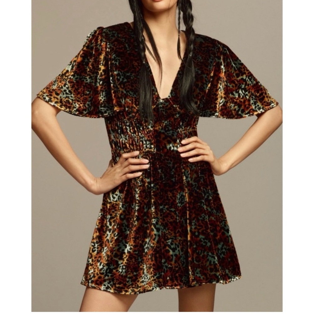 Velvet Leopard Print Mini Dress